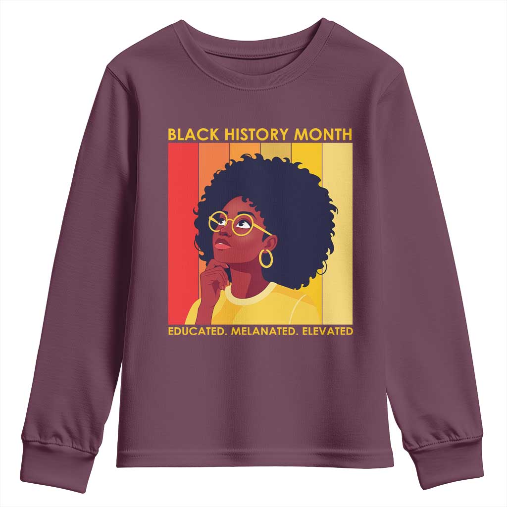 Black History Month Afro Woman Youth Sweatshirt Educated Melanated Elevated African American Empowerment