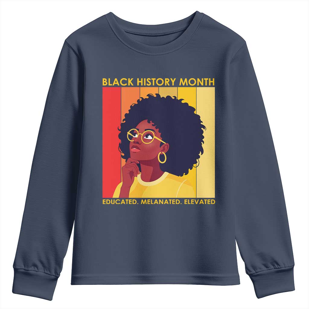 Black History Month Afro Woman Youth Sweatshirt Educated Melanated Elevated African American Empowerment