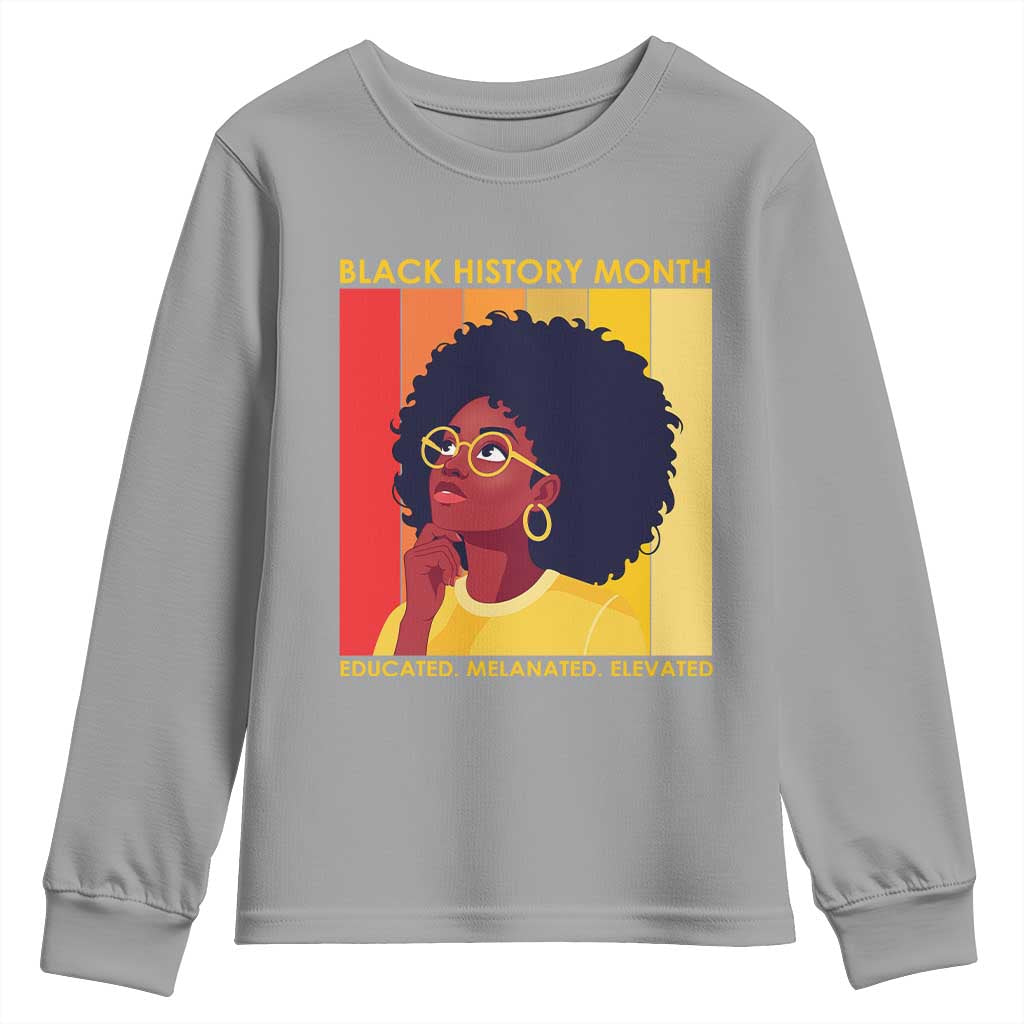Black History Month Afro Woman Youth Sweatshirt Educated Melanated Elevated African American Empowerment