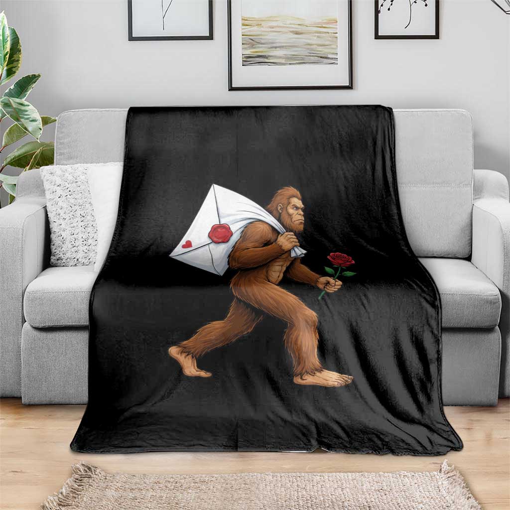 Funny Valentine Bigfoot with Heart Sack Bag Throw Blanket Romantic Sasquatch Love Letter Valentines Day