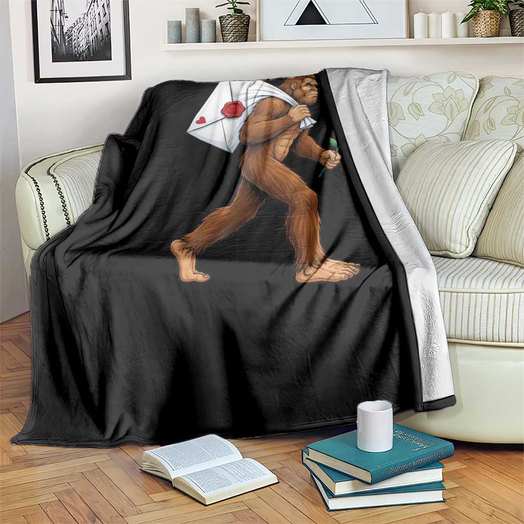 Funny Valentine Bigfoot with Heart Sack Bag Throw Blanket Romantic Sasquatch Love Letter Valentines Day
