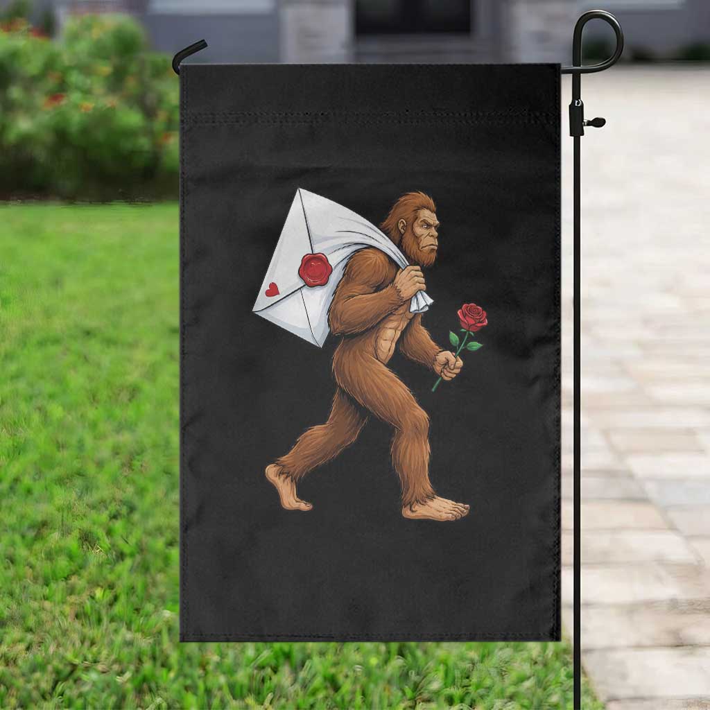 Funny Valentine Bigfoot with Heart Sack Bag Garden Flag Romantic Sasquatch Love Letter Valentines Day