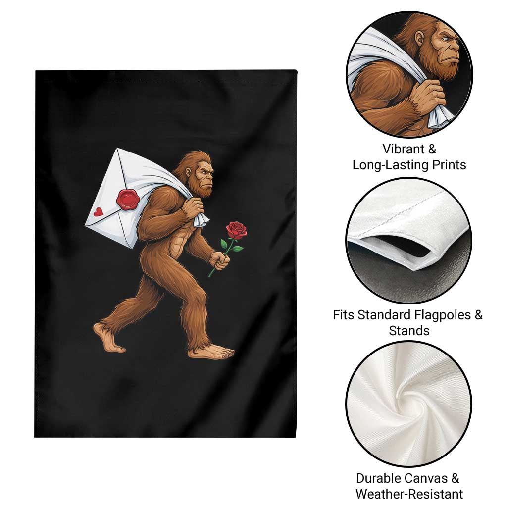 Funny Valentine Bigfoot with Heart Sack Bag Garden Flag Romantic Sasquatch Love Letter Valentines Day
