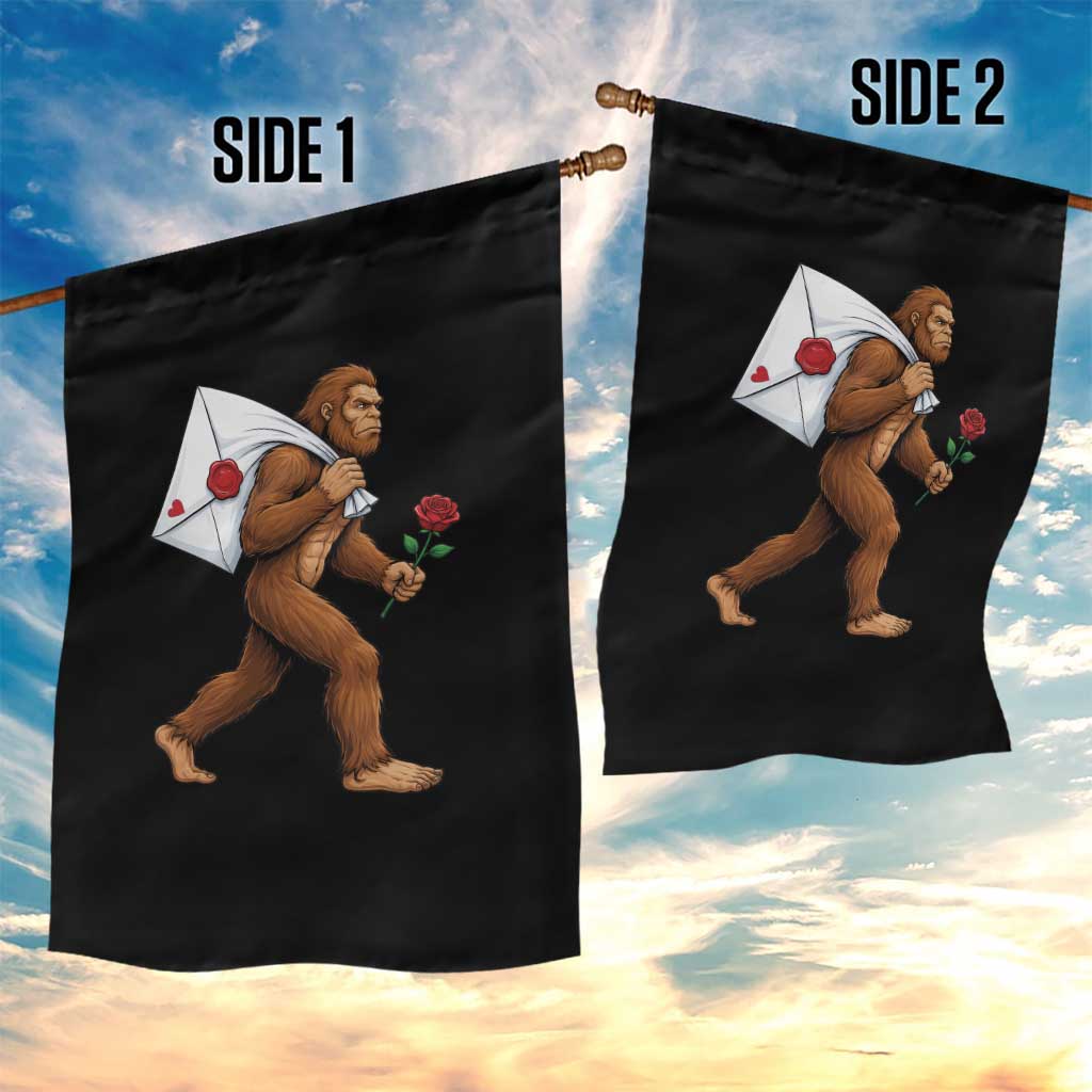 Funny Valentine Bigfoot with Heart Sack Bag Garden Flag Romantic Sasquatch Love Letter Valentines Day