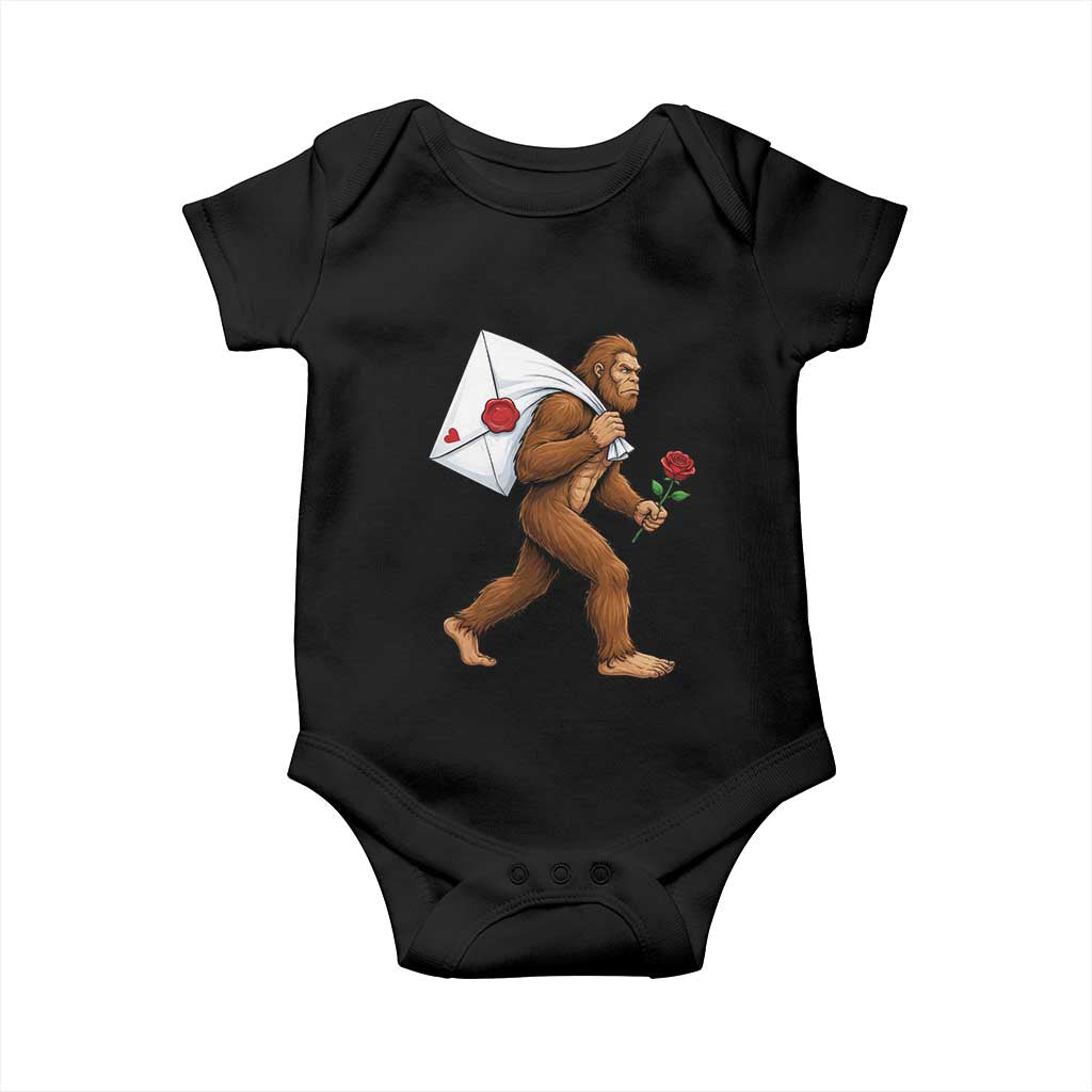 Funny Valentine Bigfoot with Heart Sack Bag Baby Onesie Romantic Sasquatch Love Letter Valentines Day