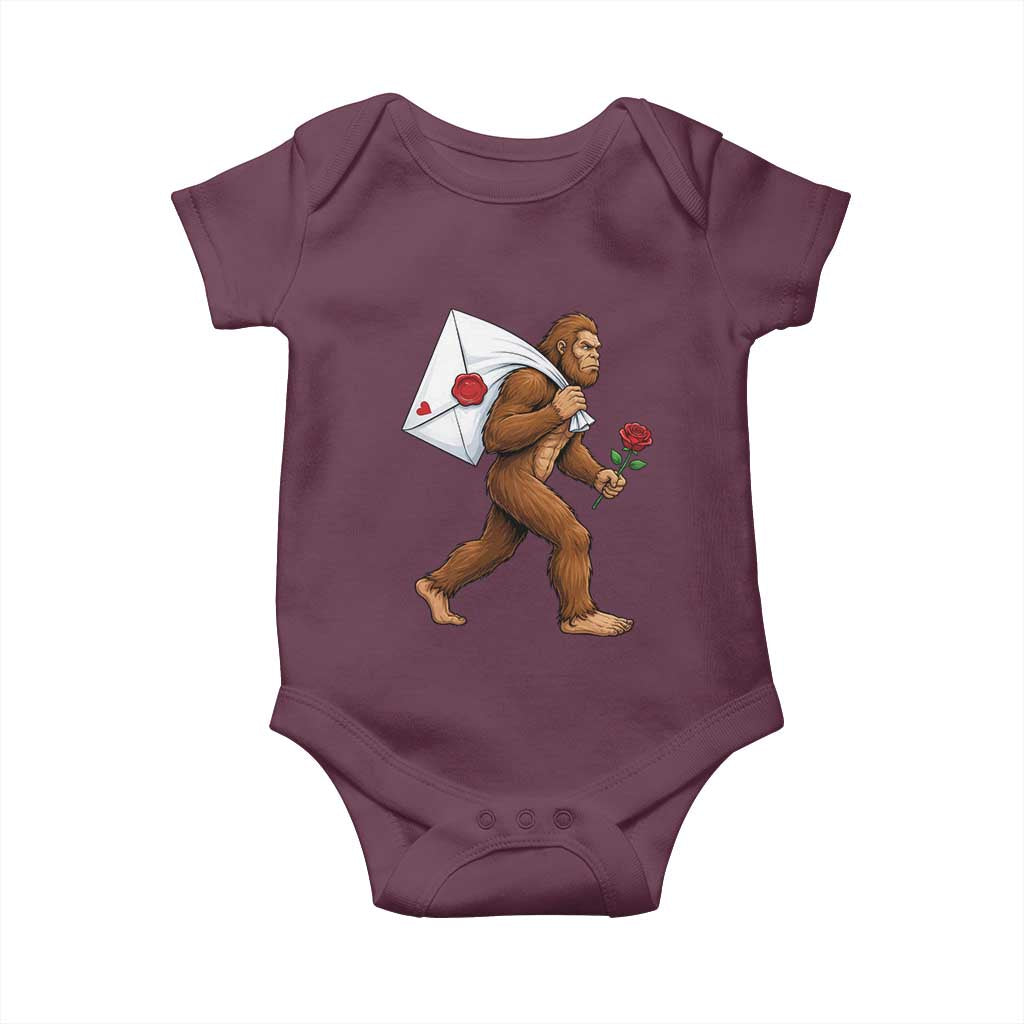 Funny Valentine Bigfoot with Heart Sack Bag Baby Onesie Romantic Sasquatch Love Letter Valentines Day