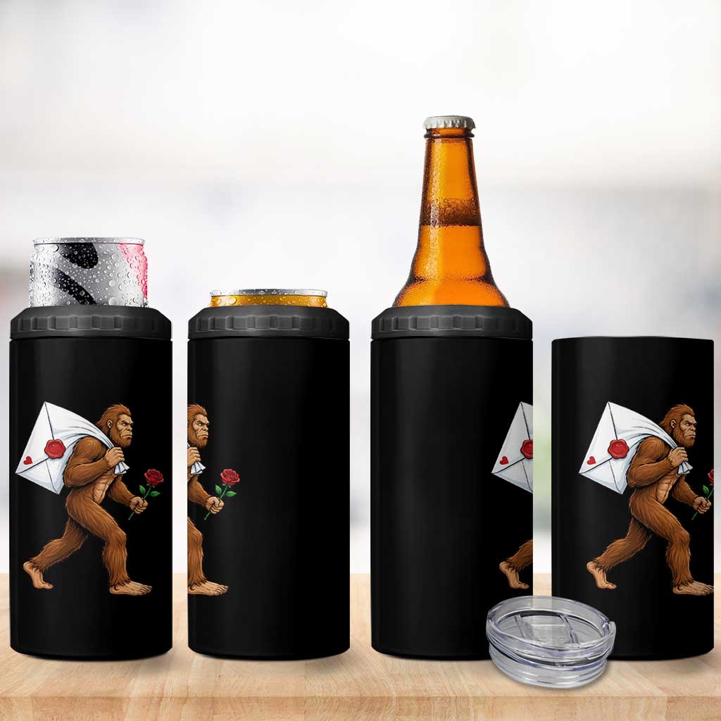 Funny Valentine Bigfoot with Heart Sack Bag 4 in 1 Can Cooler Tumbler Romantic Sasquatch Love Letter Valentines Day