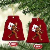 Funny Valentine Bigfoot with Heart Sack Bag Ceramic Ornament Romantic Sasquatch Love Letter Valentines Day