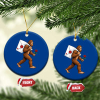 Funny Valentine Bigfoot with Heart Sack Bag Ceramic Ornament Romantic Sasquatch Love Letter Valentines Day