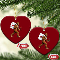 Funny Valentine Bigfoot with Heart Sack Bag Ceramic Ornament Romantic Sasquatch Love Letter Valentines Day