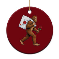 Funny Valentine Bigfoot with Heart Sack Bag Ceramic Ornament Romantic Sasquatch Love Letter Valentines Day