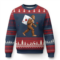 Funny Valentine Bigfoot with Heart Sack Bag Ugly Christmas Sweater Romantic Sasquatch Love Letter Valentines Day