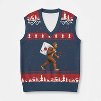 Funny Valentine Bigfoot with Heart Sack Bag V-Neck Knit Sweater Vest Romantic Sasquatch Love Letter Valentines Day