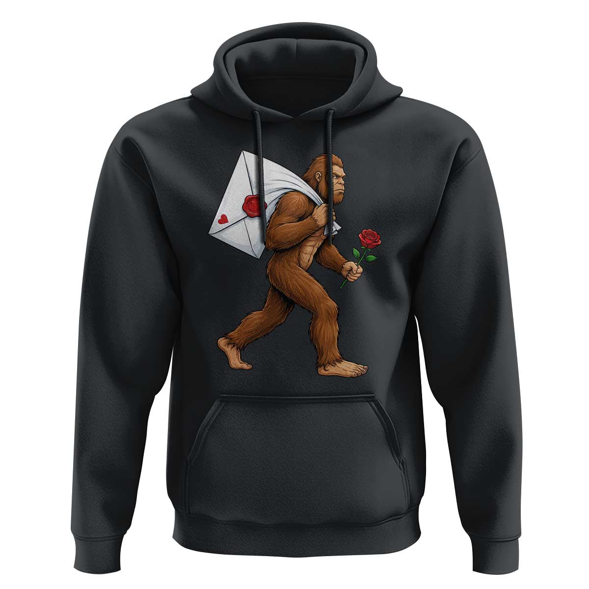 Funny Valentine Bigfoot with Heart Sack Bag Hoodie Romantic Sasquatch Love Letter Valentines Day
