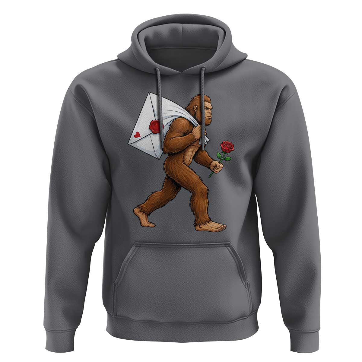 Funny Valentine Bigfoot with Heart Sack Bag Hoodie Romantic Sasquatch Love Letter Valentines Day