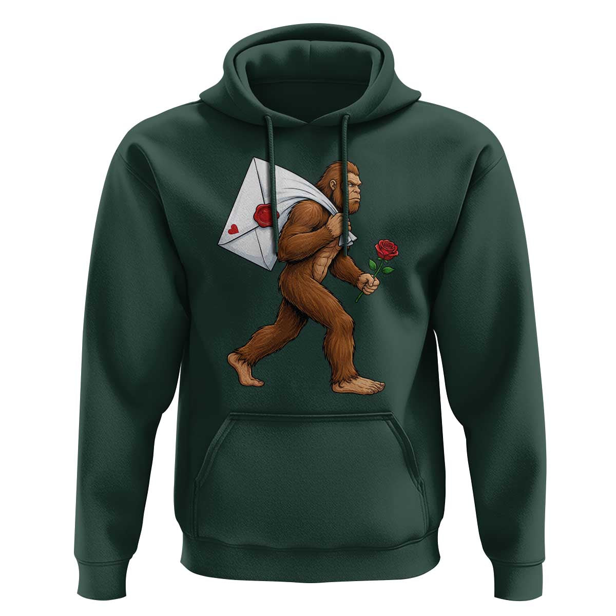 Funny Valentine Bigfoot with Heart Sack Bag Hoodie Romantic Sasquatch Love Letter Valentines Day