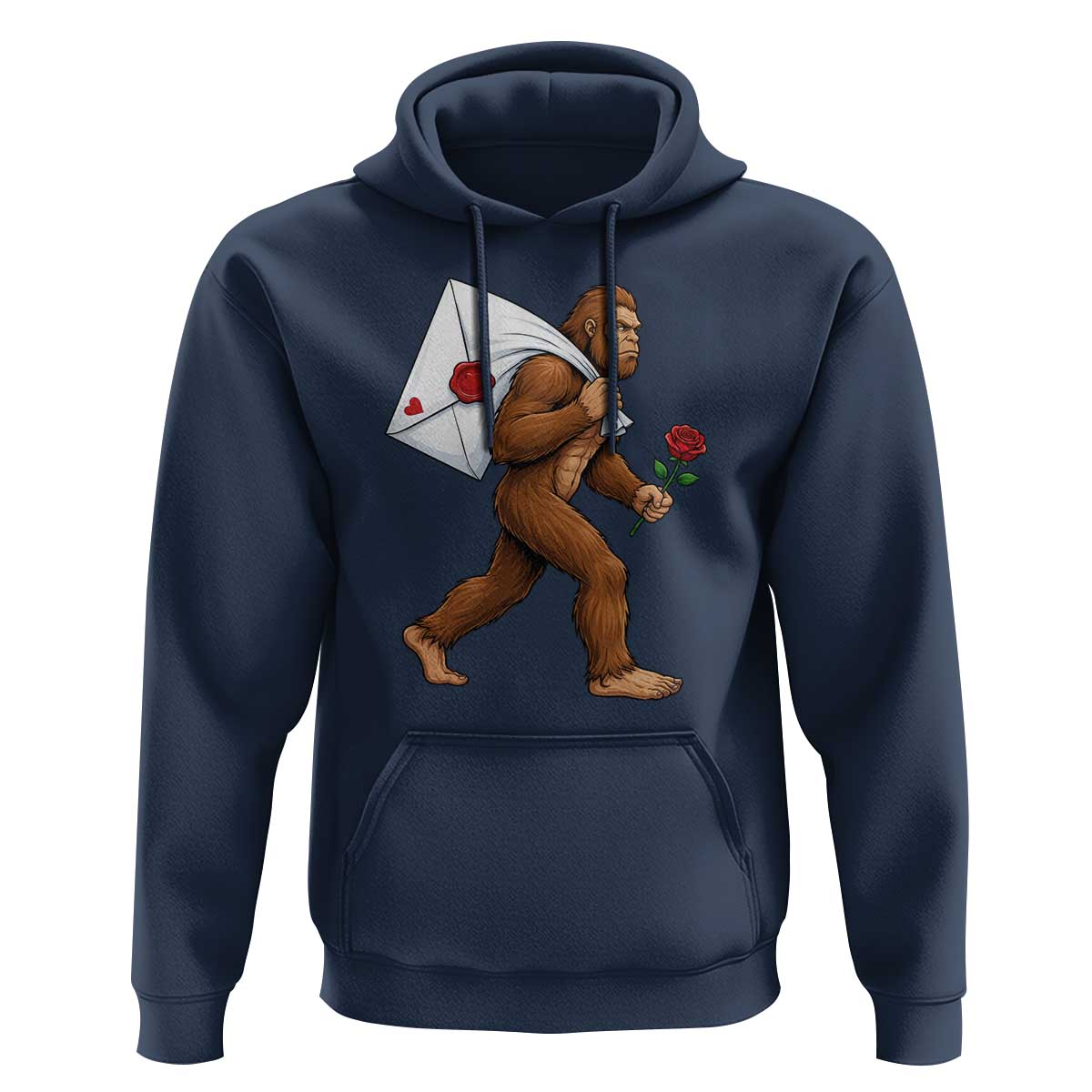 Funny Valentine Bigfoot with Heart Sack Bag Hoodie Romantic Sasquatch Love Letter Valentines Day