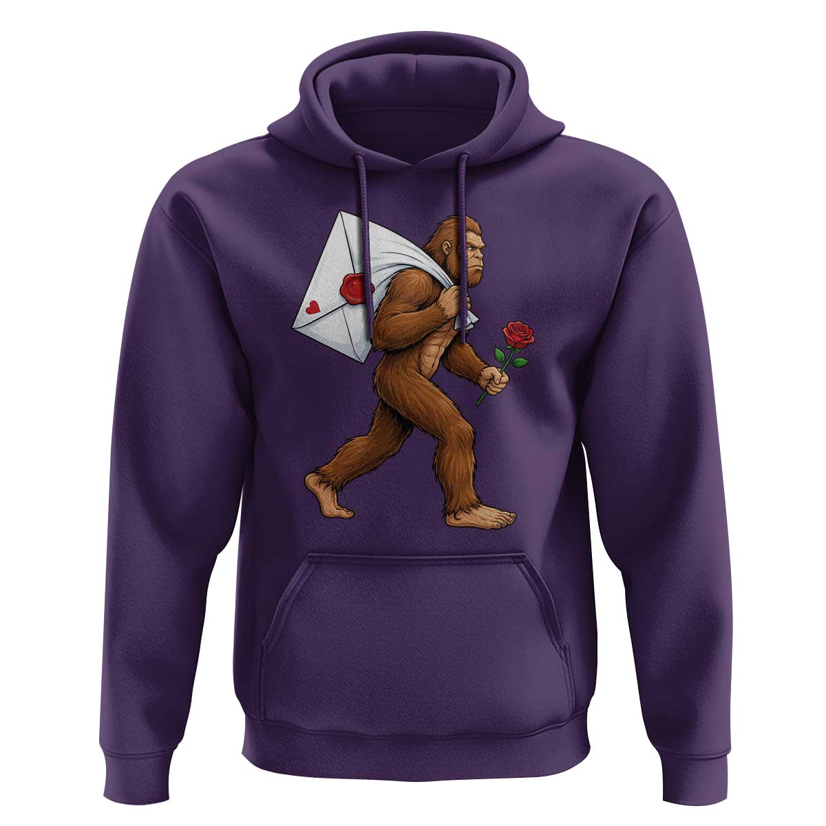 Funny Valentine Bigfoot with Heart Sack Bag Hoodie Romantic Sasquatch Love Letter Valentines Day