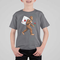 Funny Valentine Bigfoot with Heart Sack Bag T Shirt For Kid Romantic Sasquatch Love Letter Valentines Day