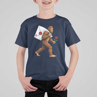 Funny Valentine Bigfoot with Heart Sack Bag T Shirt For Kid Romantic Sasquatch Love Letter Valentines Day