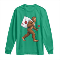 Funny Valentine Bigfoot with Heart Sack Bag Long Sleeve Shirt Romantic Sasquatch Love Letter Valentines Day