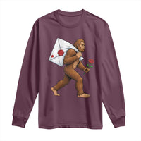 Funny Valentine Bigfoot with Heart Sack Bag Long Sleeve Shirt Romantic Sasquatch Love Letter Valentines Day