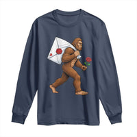 Funny Valentine Bigfoot with Heart Sack Bag Long Sleeve Shirt Romantic Sasquatch Love Letter Valentines Day