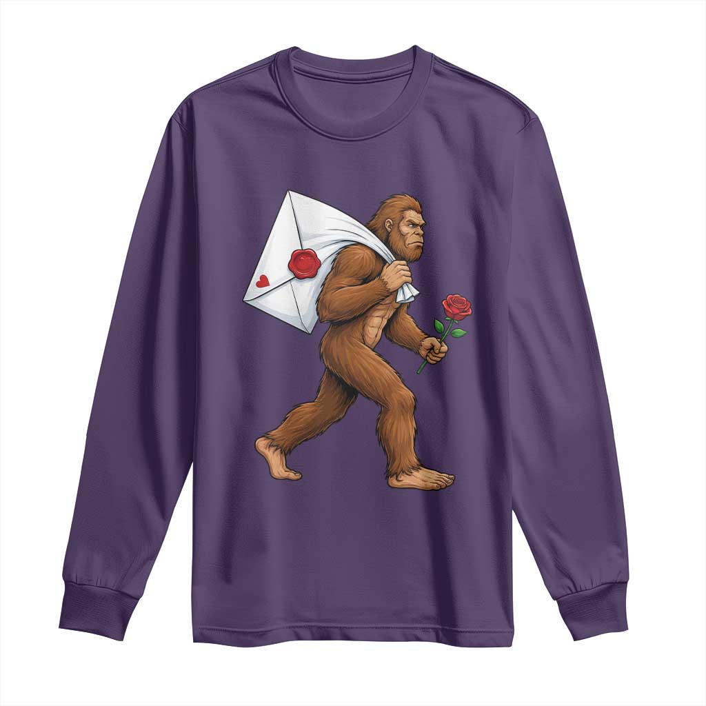 Funny Valentine Bigfoot with Heart Sack Bag Long Sleeve Shirt Romantic Sasquatch Love Letter Valentines Day