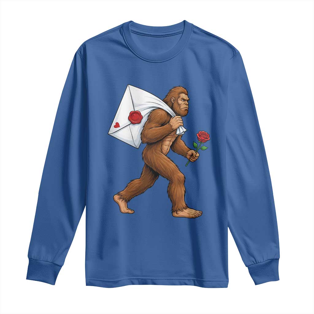 Funny Valentine Bigfoot with Heart Sack Bag Long Sleeve Shirt Romantic Sasquatch Love Letter Valentines Day