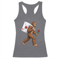 Funny Valentine Bigfoot with Heart Sack Bag Racerback Tank Top Romantic Sasquatch Love Letter Valentines Day