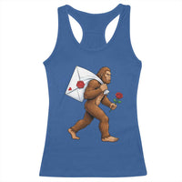 Funny Valentine Bigfoot with Heart Sack Bag Racerback Tank Top Romantic Sasquatch Love Letter Valentines Day