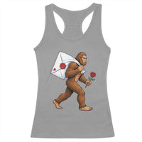 Funny Valentine Bigfoot with Heart Sack Bag Racerback Tank Top Romantic Sasquatch Love Letter Valentines Day