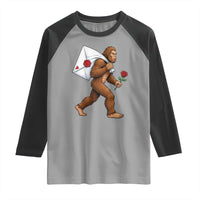 Funny Valentine Bigfoot with Heart Sack Bag Raglan Shirt Romantic Sasquatch Love Letter Valentines Day