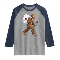 Funny Valentine Bigfoot with Heart Sack Bag Raglan Shirt Romantic Sasquatch Love Letter Valentines Day