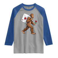 Funny Valentine Bigfoot with Heart Sack Bag Raglan Shirt Romantic Sasquatch Love Letter Valentines Day