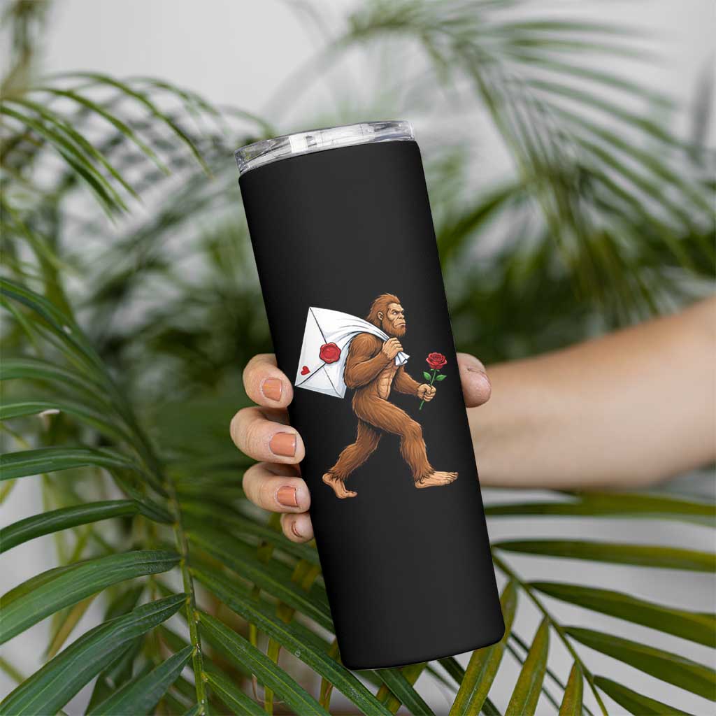 Funny Valentine Bigfoot with Heart Sack Bag Skinny Tumbler Romantic Sasquatch Love Letter Valentines Day