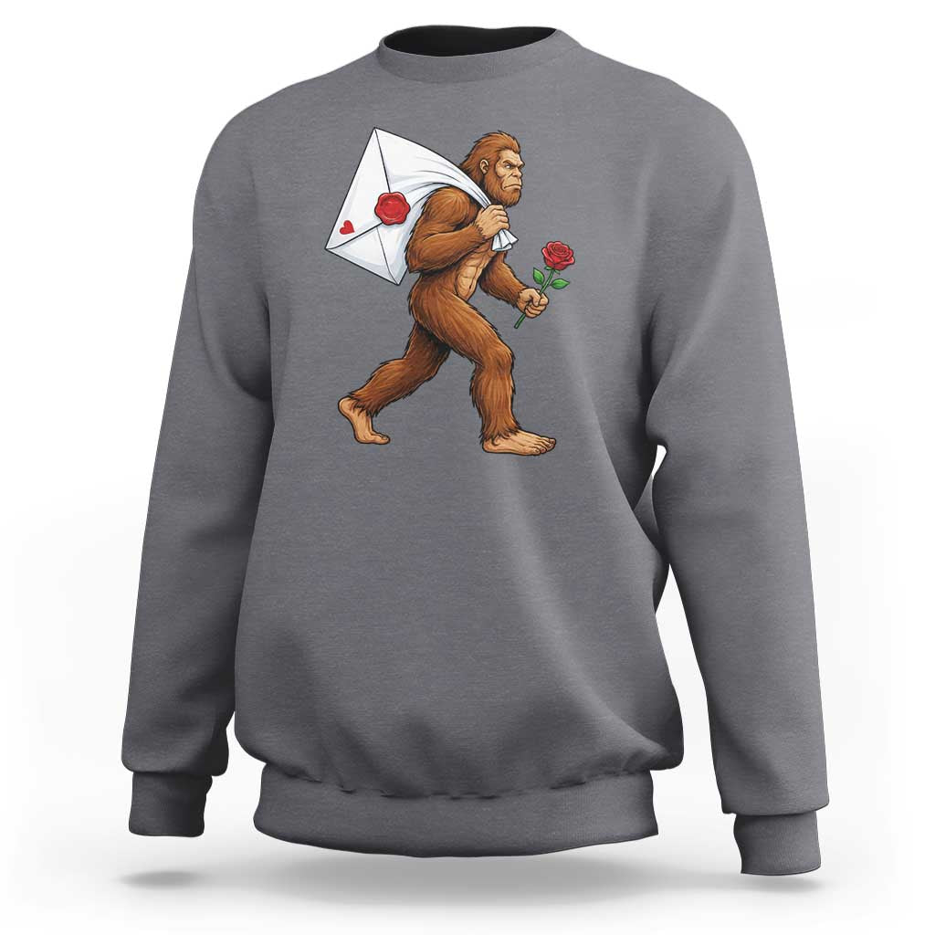 Funny Valentine Bigfoot with Heart Sack Bag Sweatshirt Romantic Sasquatch Love Letter Valentines Day