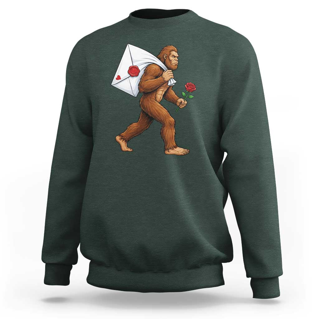 Funny Valentine Bigfoot with Heart Sack Bag Sweatshirt Romantic Sasquatch Love Letter Valentines Day