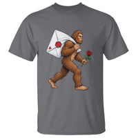 Funny Valentine Bigfoot with Heart Sack Bag T Shirt Romantic Sasquatch Love Letter Valentines Day