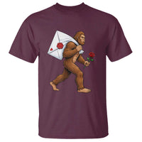 Funny Valentine Bigfoot with Heart Sack Bag T Shirt Romantic Sasquatch Love Letter Valentines Day