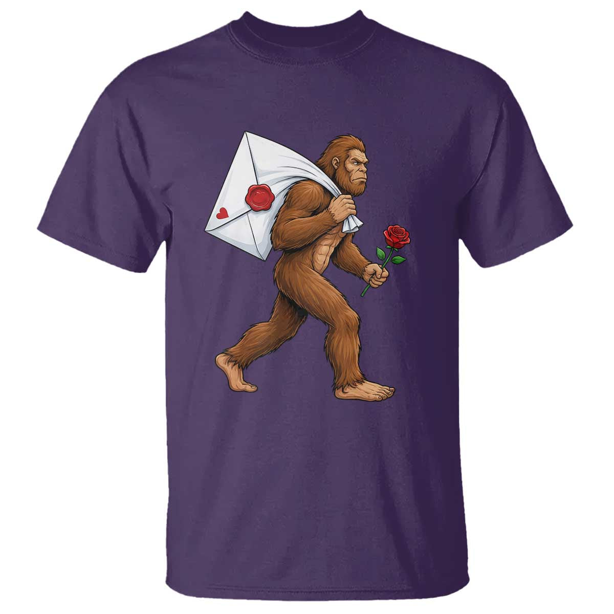 Funny Valentine Bigfoot with Heart Sack Bag T Shirt Romantic Sasquatch Love Letter Valentines Day