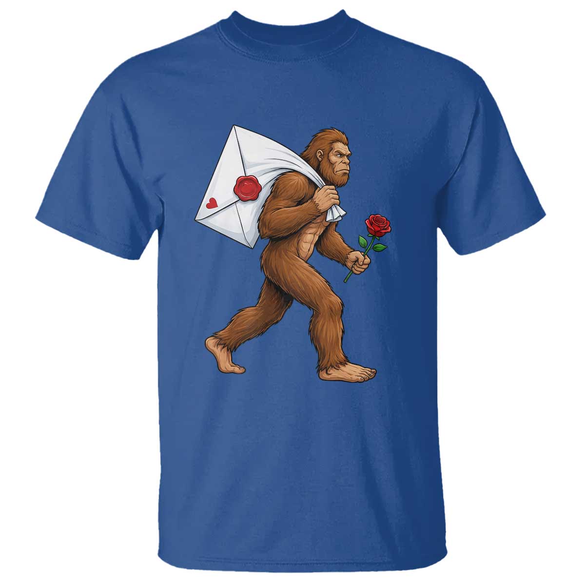 Funny Valentine Bigfoot with Heart Sack Bag T Shirt Romantic Sasquatch Love Letter Valentines Day