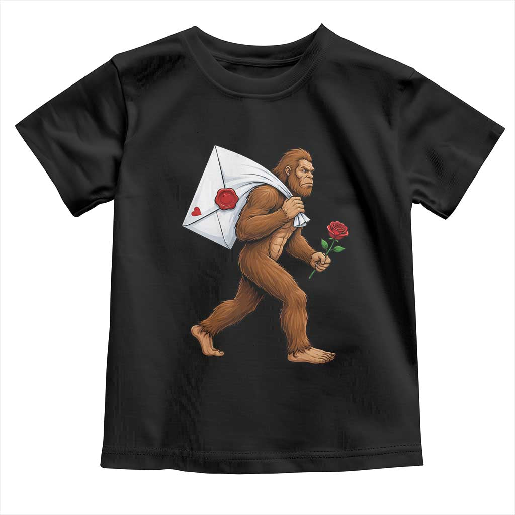 Funny Valentine Bigfoot with Heart Sack Bag Toddler T Shirt Romantic Sasquatch Love Letter Valentines Day
