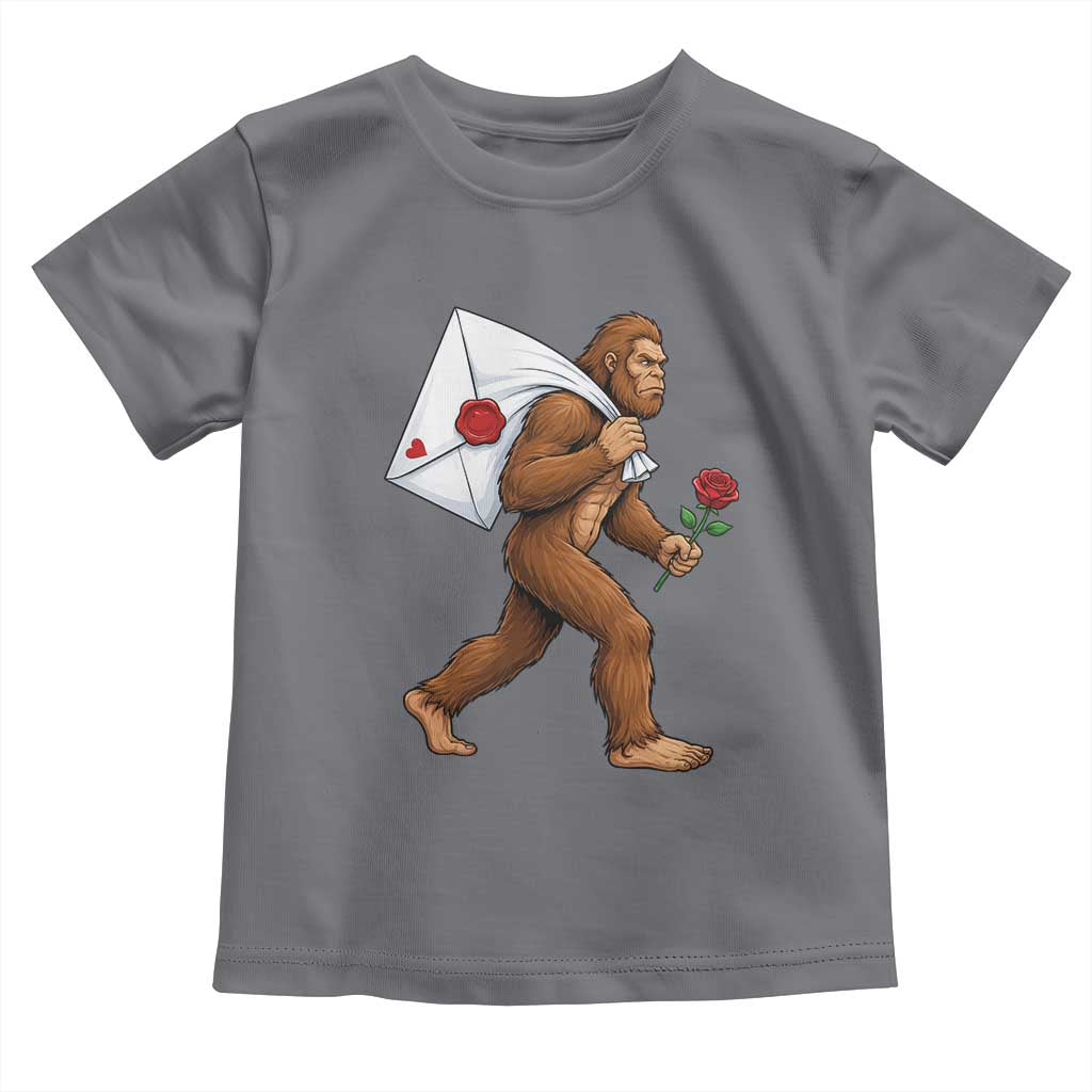 Funny Valentine Bigfoot with Heart Sack Bag Toddler T Shirt Romantic Sasquatch Love Letter Valentines Day