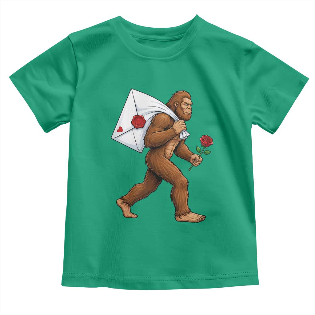 Funny Valentine Bigfoot with Heart Sack Bag Toddler T Shirt Romantic Sasquatch Love Letter Valentines Day