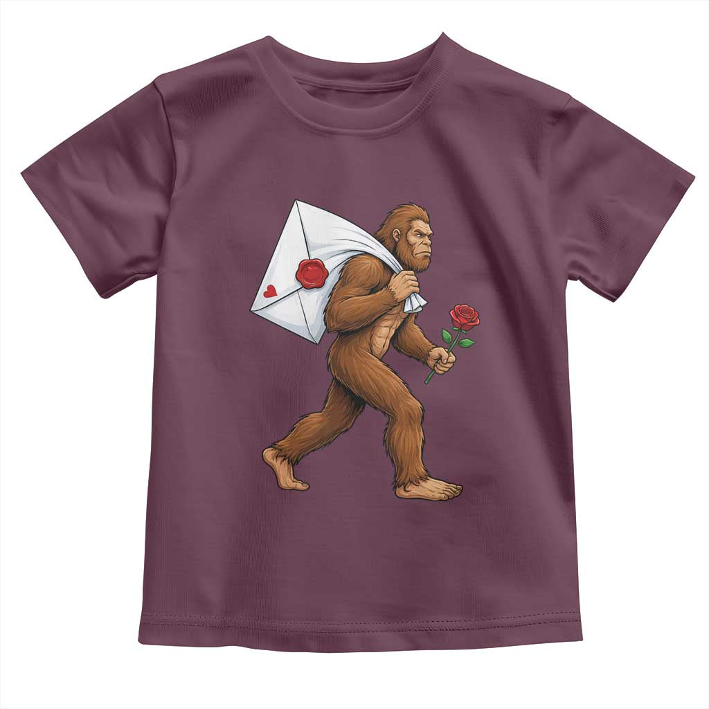 Funny Valentine Bigfoot with Heart Sack Bag Toddler T Shirt Romantic Sasquatch Love Letter Valentines Day