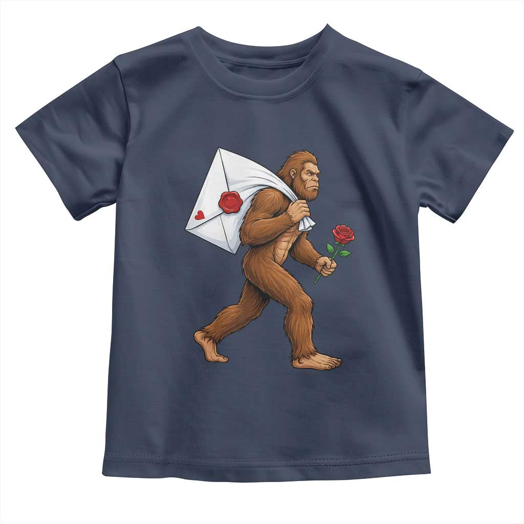 Funny Valentine Bigfoot with Heart Sack Bag Toddler T Shirt Romantic Sasquatch Love Letter Valentines Day