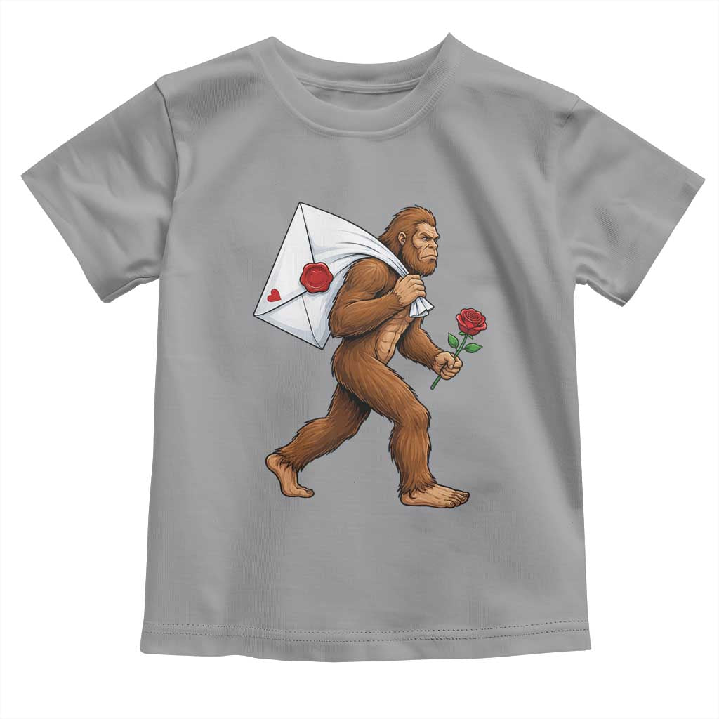 Funny Valentine Bigfoot with Heart Sack Bag Toddler T Shirt Romantic Sasquatch Love Letter Valentines Day
