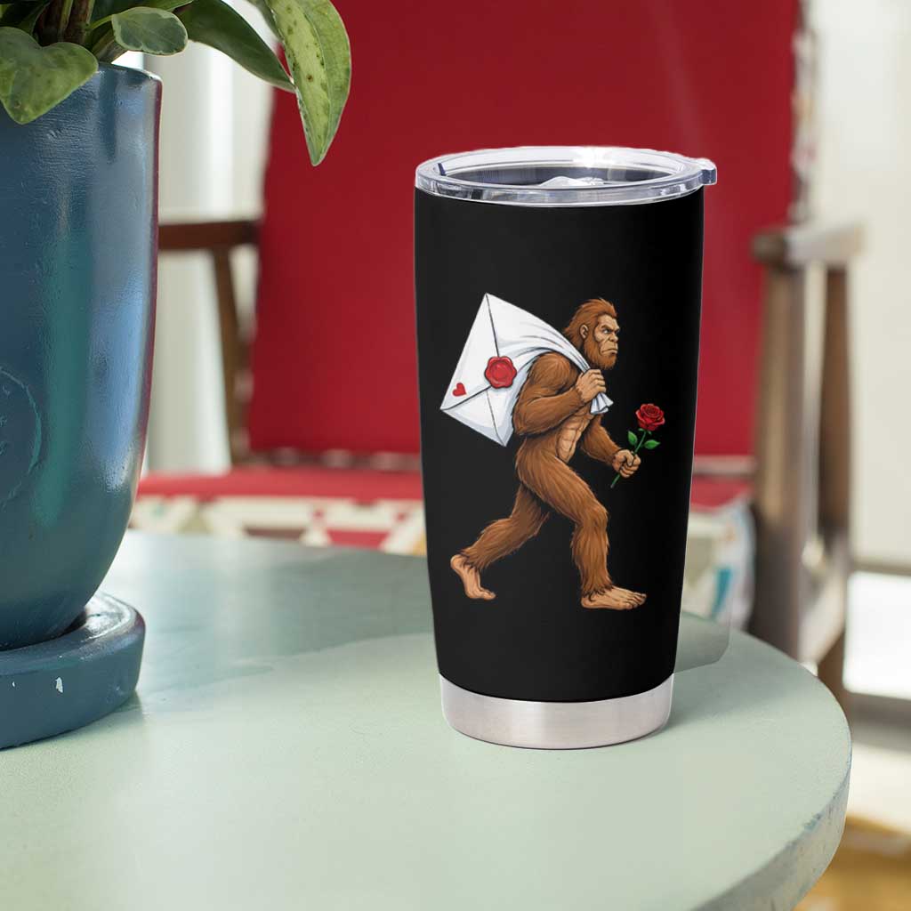 Funny Valentine Bigfoot with Heart Sack Bag Tumbler Cup Romantic Sasquatch Love Letter Valentines Day