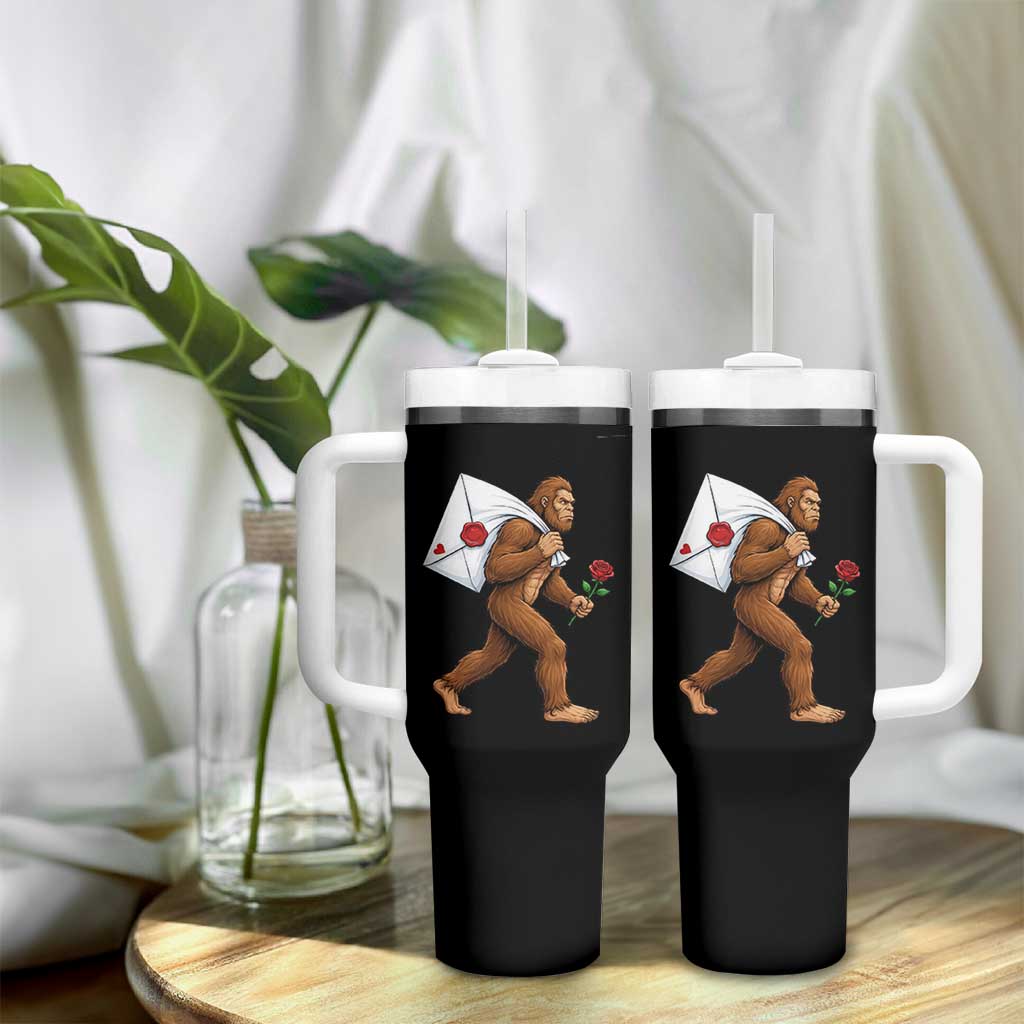 Funny Valentine Bigfoot with Heart Sack Bag Tumbler With Handle Romantic Sasquatch Love Letter Valentines Day